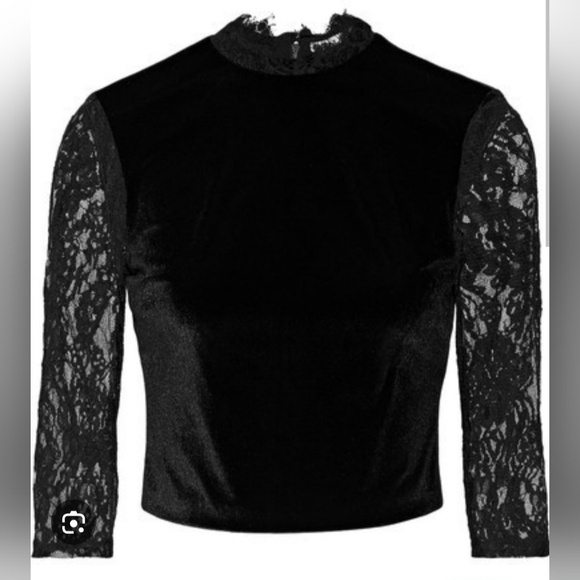 Alice + Olivia Jenny Mock Neck Lace Velvet Crop Size 6 - Picture 7 of 14